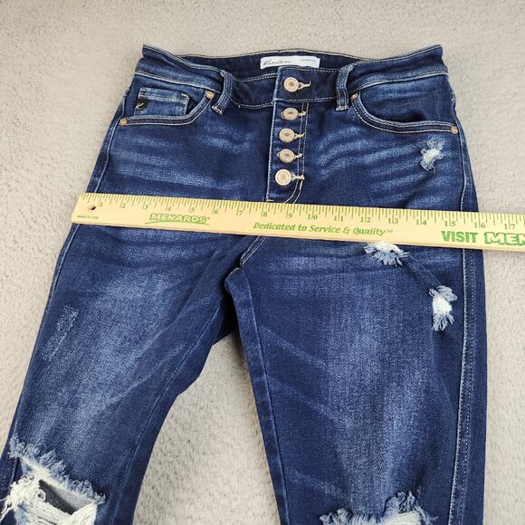 KanCan Jeans Womens 27 Blue Ankle Skinny Ripped Hem Stretch Button Fly Denim - Picture 4 of 14